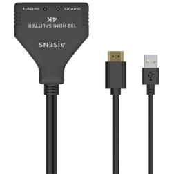 AISENS HDMI Duplicador 4K@30HZ 1×2 con Alimentación USB y Cable, Negro, 30 cm