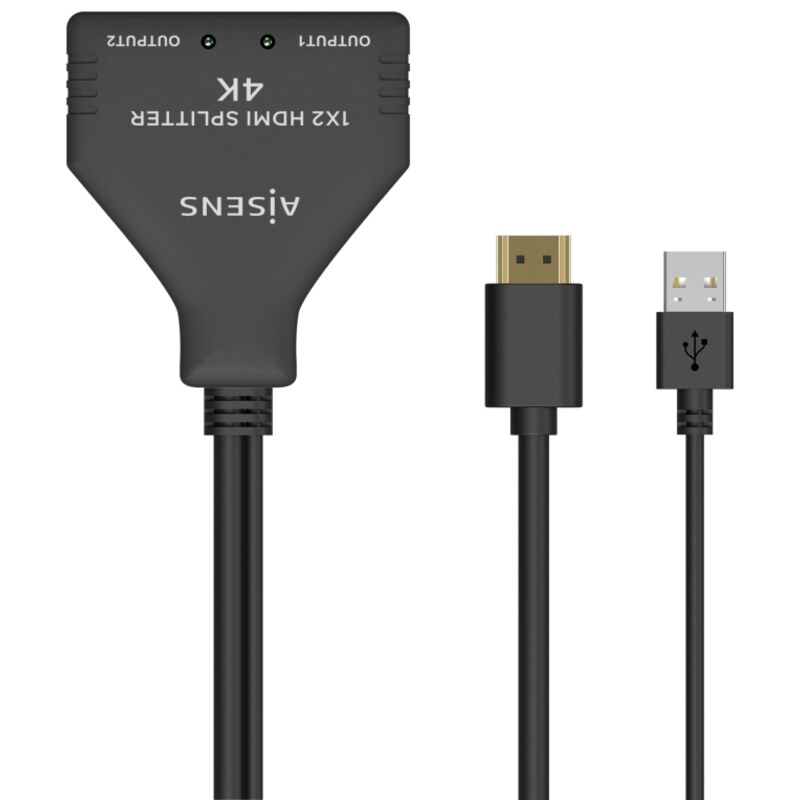 AISENS HDMI Duplicador 4K@30HZ 1×2 con Alimentación USB y Cable, Negro, 30 cm
