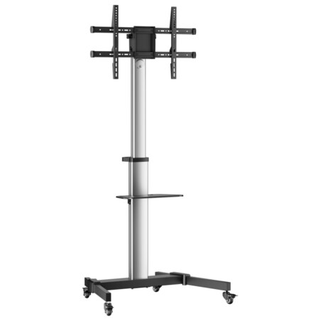 AISENS Floor Stand with Wheel, DVD Tray for Monitor/TV 50Kg from 37-86, Black-Silver