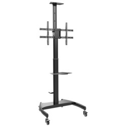 AISENS Soporte de Suelo ECO con Ruedas y Manivela, Bandeja para DVD y Soporte de Cámara para Monitor/TV 50Kg de 37-70, Negro