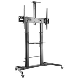 AISENS Soporte de Suelo ECO con Ruedas y Manivela, Bandeja para DVD y Soporte de Cámara para Monitor/TV 100Kg de 60-100, Negro