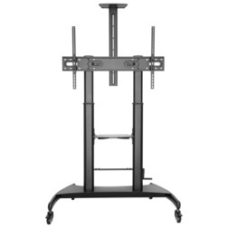 AISENS Soporte de Suelo ECO con Ruedas y Manivela, Bandeja para DVD y Soporte de Cámara para Monitor/TV 100Kg de 60-100, Negro