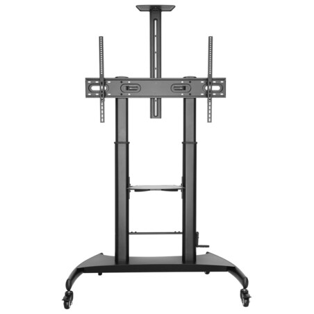 AISENS Soporte de Suelo ECO con Ruedas y Manivela, Bandeja para DVD y Soporte de Cámara para Monitor/TV 100Kg de 60-100, Negro