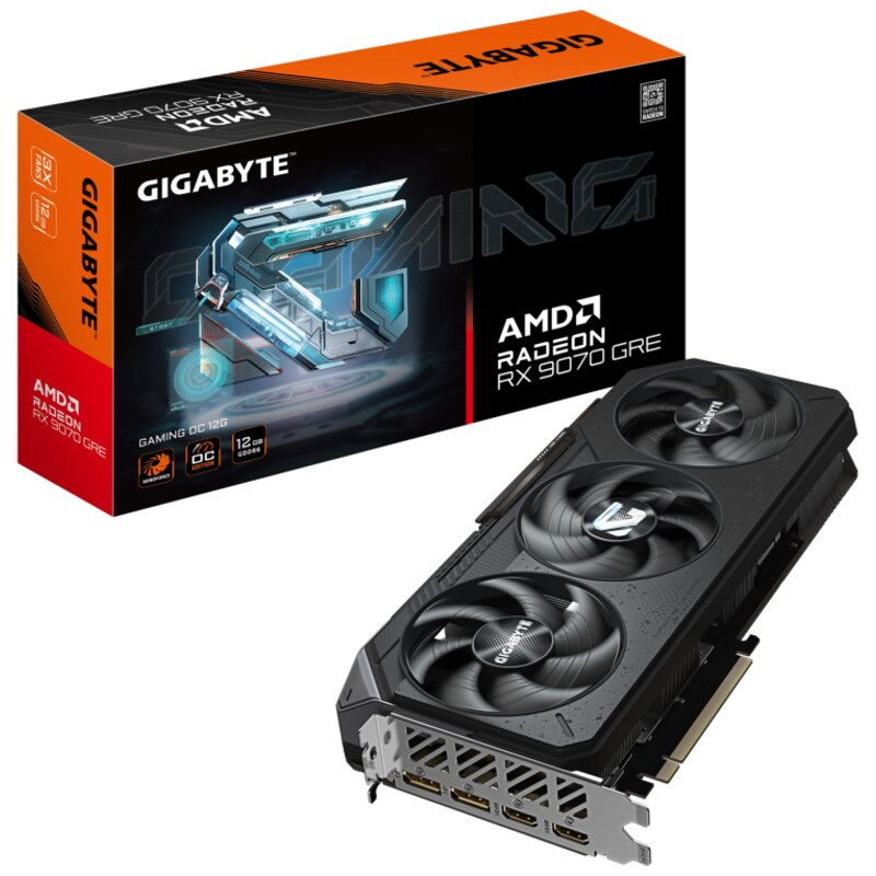 GIGABYTE Radeon RX 9070 GRE GAMING OC 12G – Tarjeta gráfica, 12GB GDDR6, 192bit, PCI-E 5.0, 2920 MHz Core Clock, 2 × DisplayPort