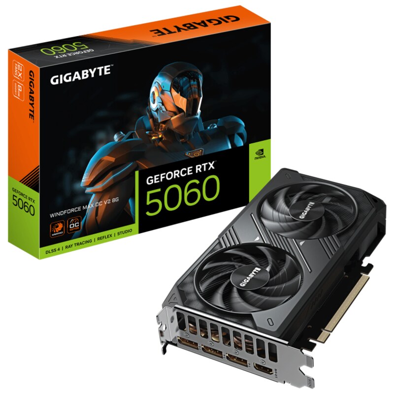 GIGABYTE GeForce RTX 5060 WINDFORCE MAX OC V2 8G – Tarjeta gráfica, 8GB GDDR7, 128bit, PCI-E 5.0, 2512MHz Core Clock, 3 × DP, 1 