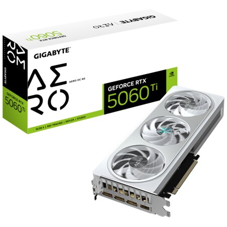 GIGABYTE GeForce RTX 5060 Ti AERO OC 8G Tarjeta Gráfica – 8 GB GDDR7, 128 bits, PCI-E 5.0, 2647 MHz Frecuencia del núcleo, 3 x D