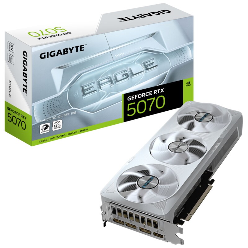 GIGABYTE GeForce RTX 5070 EAGLE OC ICE SFF 12G Tarjeta Gráfica - 12GB GDDR7, 192 bits, PCI-E 5.0, 2587 MHz Core Clock, 3 x DP 2.