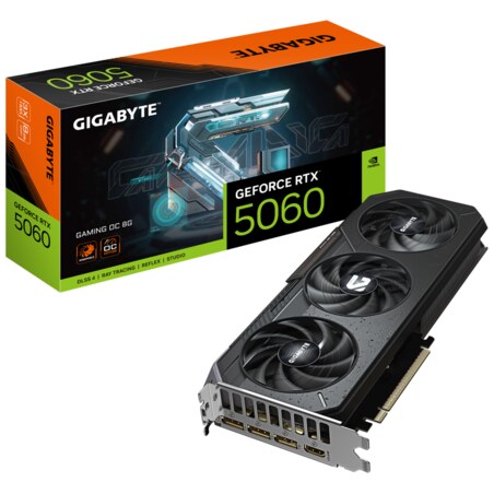 GIGABYTE GeForce RTX 5060 GAMING OC 8G Tarjeta Gráfica - 8GB GDDR7, 128bit, PCI-E 5.0, 2595 MHz Frecuencia del núcleo, 3 x Displ