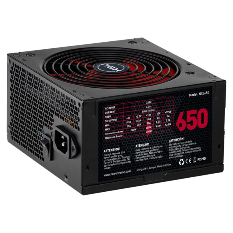 NOX NXS650 unidad de fuente de alimentación 650 W 20+4 pin ATX Negro, Rojo