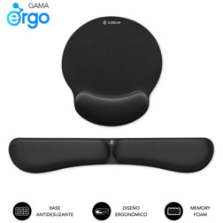SUBBLIM Pack Alfombrilla de Ratón Ergonómica + Reposamuñecas Teclado – Espuma elástica, Superficie Microtexturizada Impermeable,