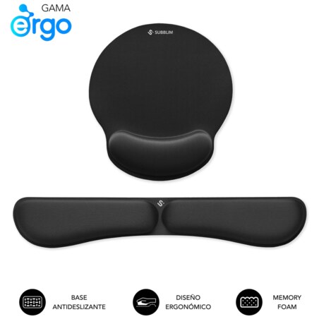SUBBLIM Pack Alfombrilla de Ratón Ergonómica + Reposamuñecas Teclado – Espuma elástica, Superficie Microtexturizada Impermeable,