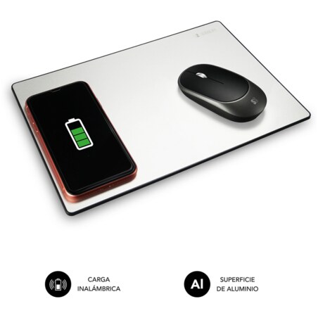 SUBBLIM Alfombrilla con cargador Inalámbrico Mousepad Wireless Charger Aluminum Silver 10W