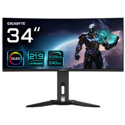 GIGABYTE Monitor de juegos curvo OLED WQHD MO34WQC2 de 34" - 3440 x 1440, 240Hz, 0.03ms, KVM, 250 cd/m², FreeSync Premium Pro, D