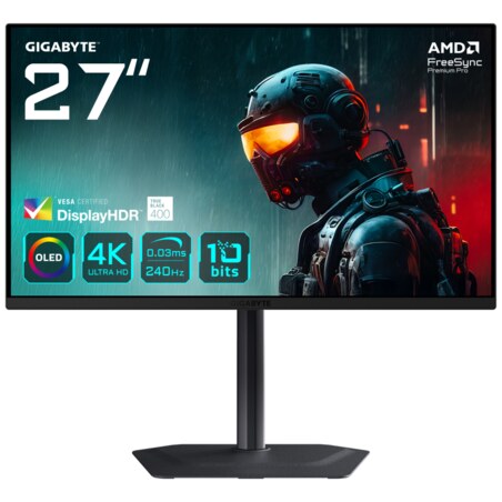 GIGABYTE MO27U2 OLED 4K UHD Gaming Monitor - 3840 x 2160, 240Hz, 0,03 ms, 1000 cd/m², Display HDR True Black 400, HDMI 2.1, Disp