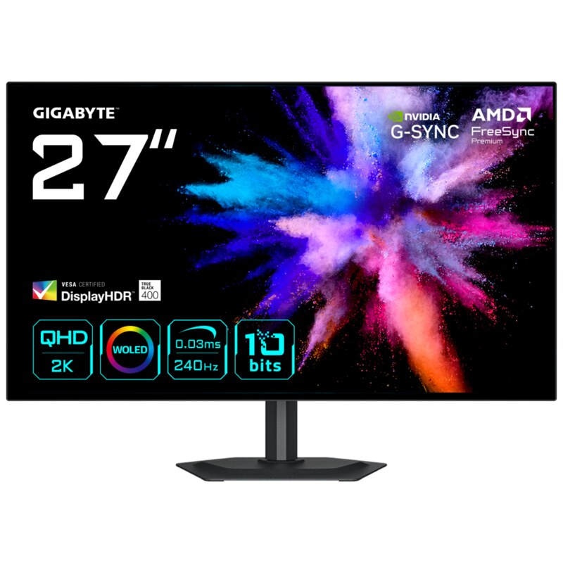 GIGABYTE GO27Q24G Monitor Gaming OLED 27” 2K QHD - 2560 x 1440, 240Hz, 0.03ms, 275 cd/m², FreeSync Premium, G-Sync Compatible, H