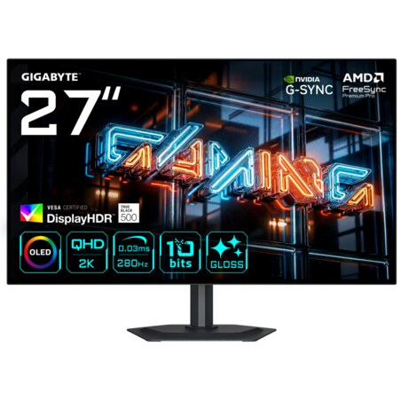 GIGABYTE MO27Q28GR Monitor Gaming WOLED Brillante 27” QHD - 2560 x 1440, 280Hz, 0.03ms, 335 cd/m², Display HDR True Black 500, H