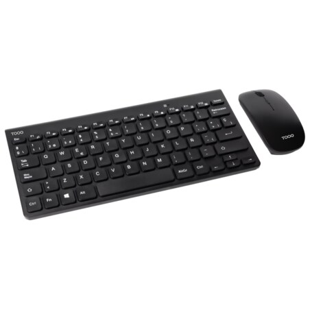 TooQ Teclado compacto + Ratón slim inalámbrico, Negro