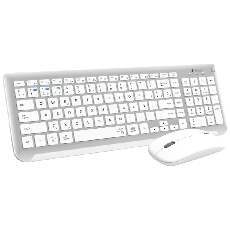 SUBBLIM Teclado con Ratón Bluetooth + 2.4G Combo Dual Prestige Extendido Plata/Blanco