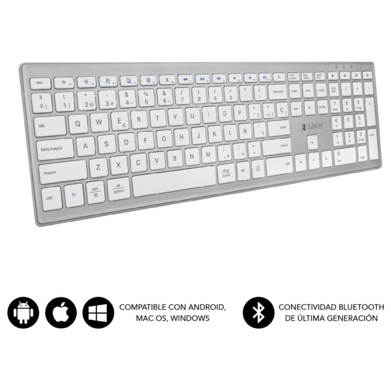 SUBBLIM Teclado Completo delgado inalámbrico Bluetooth Pure Extended Silver