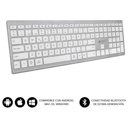 SUBBLIM Teclado Completo delgado inalámbrico Bluetooth Pure Extended Silver