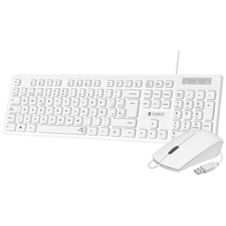 SUBBLIM Teclado Ergonómico y ratón Combo Business Slim Silencioso con cable USB Blanco