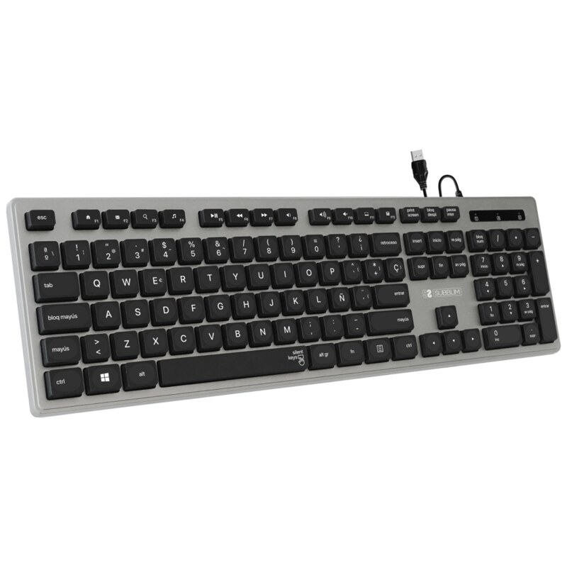 SUBBLIM Teclado Ergonómico con cable USB Plano Silencioso Gris/Negro Ergo