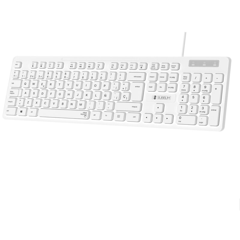 SUBBLIM Teclado Ergonómico Business Slim Silencioso con cable USB Blanco