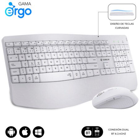 SUBBLIM SUBKBC-DCOPW1 teclado Ratón incluido Hogar / Oficina RF Wireless + Bluetooth QWERTY Español Blanco