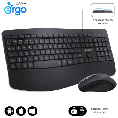 SUBBLIM SUBKBC-DCOPW2 teclado Ratón incluido Hogar / Oficina RF Wireless + Bluetooth QWERTY Español Negro