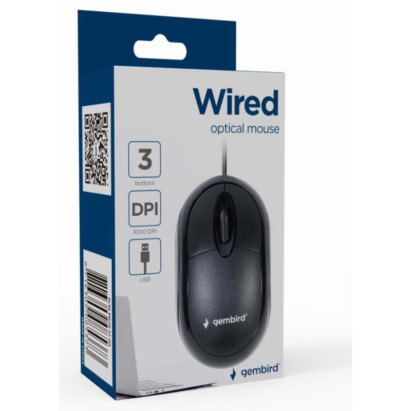 Gembird MUS-U-01 ratón Ambidextro USB tipo A Óptico 1000 DPI