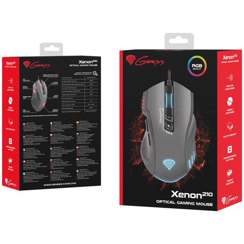 GENESIS Xenon 210 ratón Juego Mano derecha USB tipo A Óptico 3200 DPI