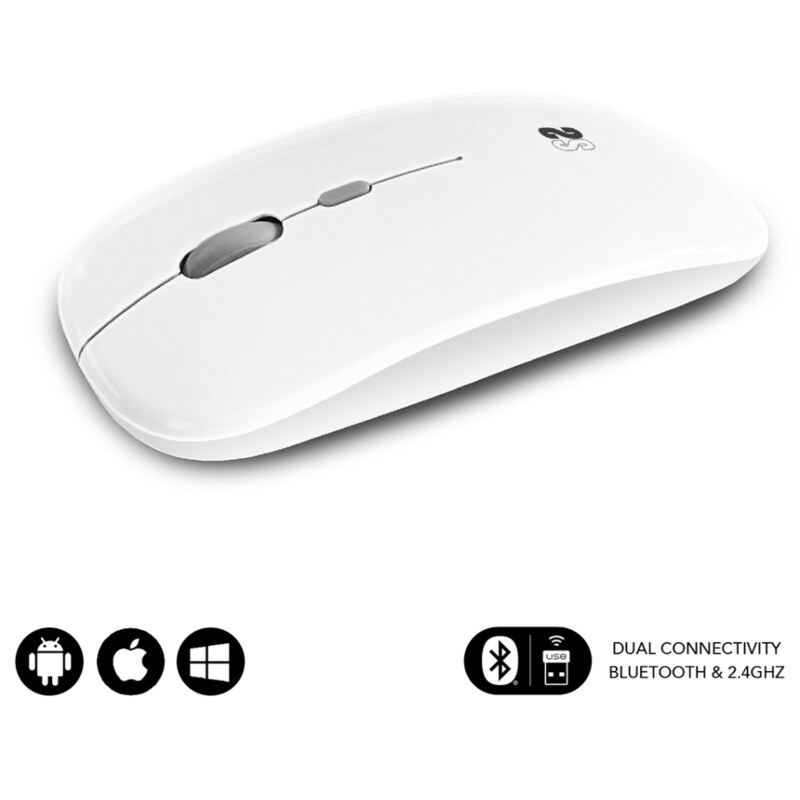 SUBBLIM Ratón Óptico Inalámbrico 2.4G y Bluetooth Dual Flat Mouse Recargable Blanco