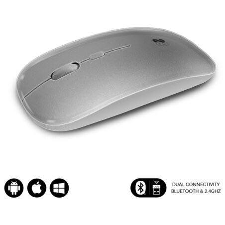 SUBBLIM Ratón Óptico Inalámbrico 2.4G y Bluetooth Dual Flat Mouse Recargable Plateado