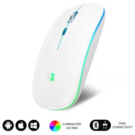 SUBBLIM Ratón Inalámbrico Bluetooth + RF RGB LED Dual Flat Mouse White