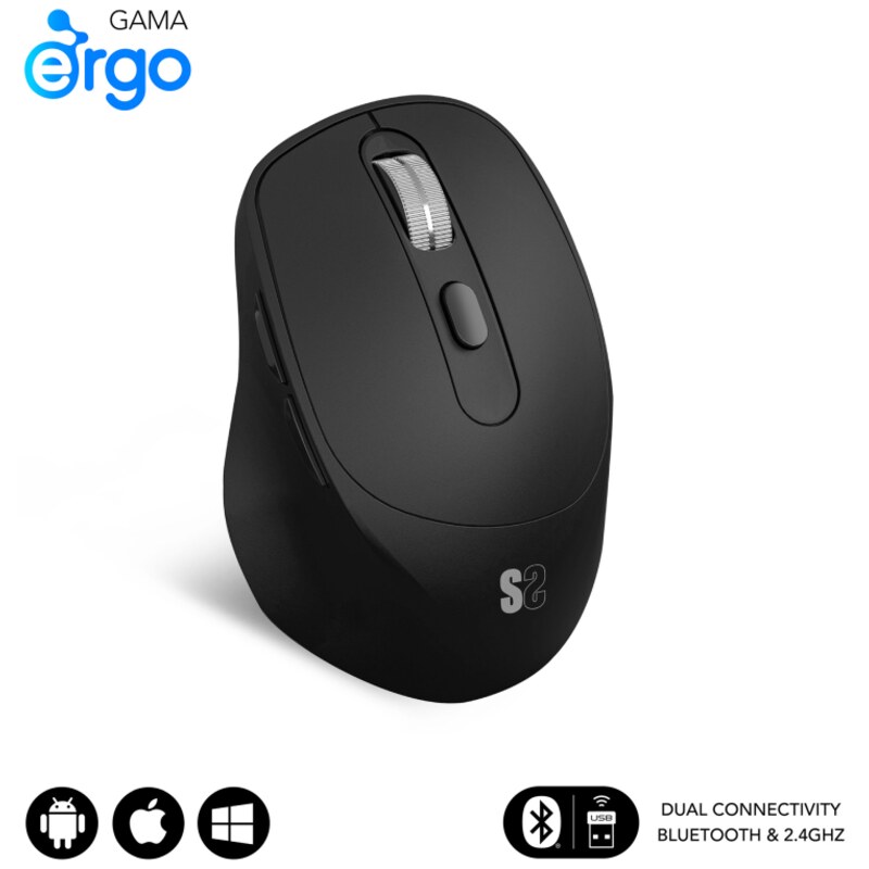 SUBBLIM RATON OPTICO DUAL COMFORT ERGO DUAL BATERIA NEGRO ratón Universal mano derecha Bluetooth + USB Type-A Óptico 2400 DPI