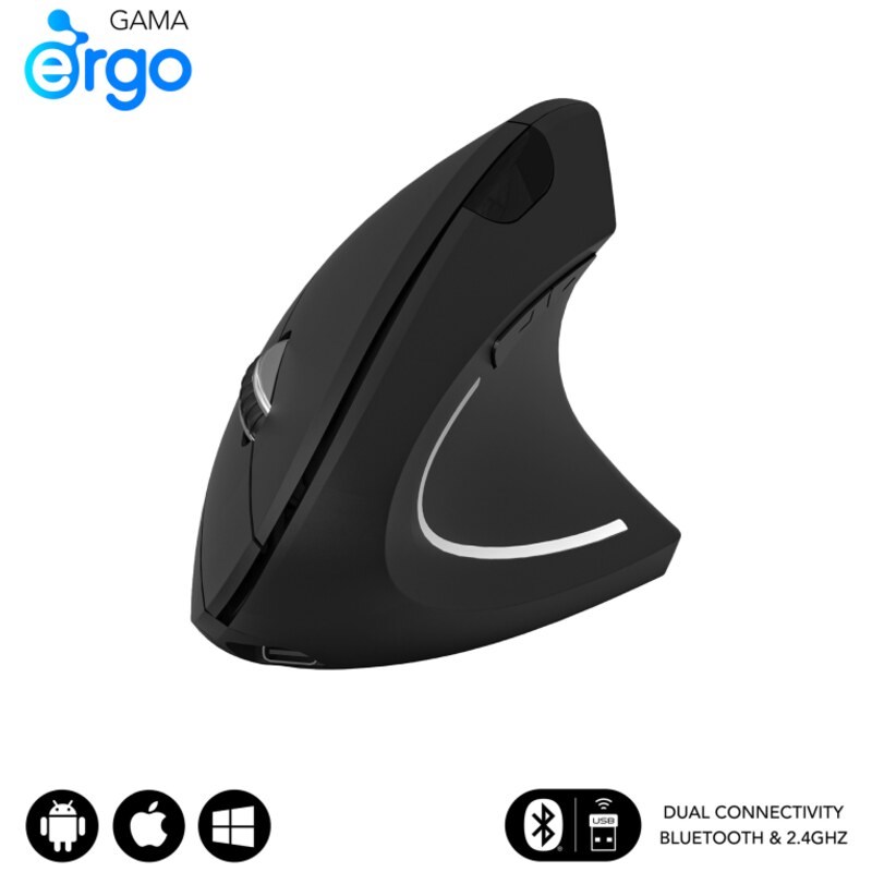 SUBBLIM RATON OPTICO DUAL GLIDE VERTICAL ERGO DUAL BATERIA NEGRO ratón Universal mano derecha Bluetooth + USB Type-A Óptico 1600