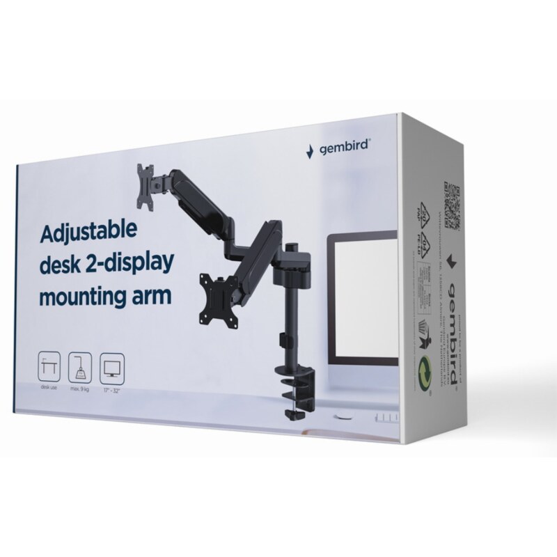 Gembird MA-DA2P-01 soporte para monitor 81,3 cm (32") Escritorio Negro