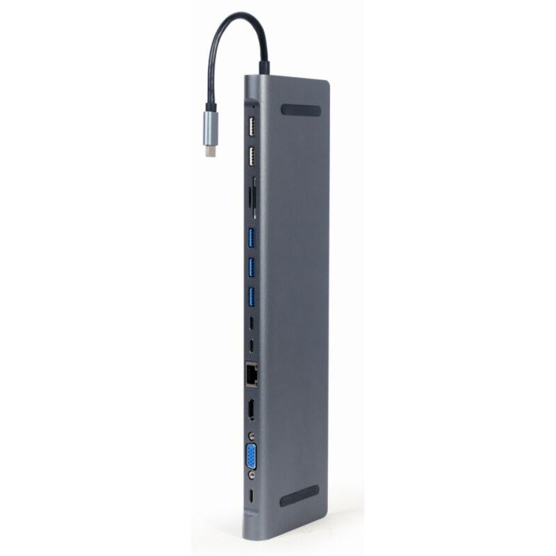 Gembird A-CM-COMBO9-01 base para portátil y replicador de puertos USB 3.2 Gen 1 (3.1 Gen 1) Type-C Gris