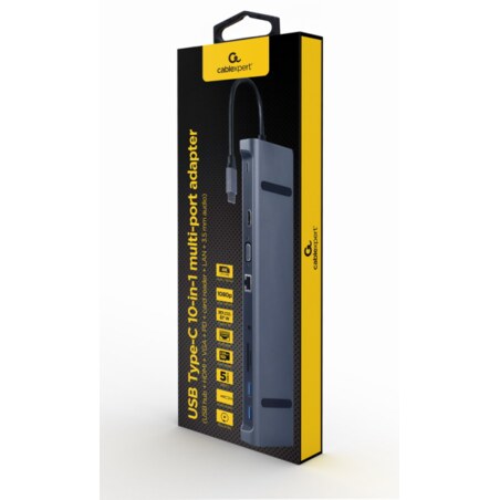Gembird A-CM-COMBO10-01 base para portátil y replicador de puertos Alámbrico USB 3.2 Gen 1 (3.1 Gen 1) Type-C Gris