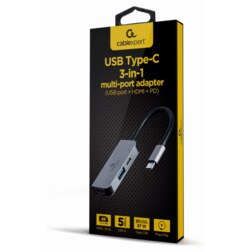 Gembird A-CM-COMBO3-02 base para portátil y replicador de puertos Alámbrico USB 3.2 Gen 1 (3.1 Gen 1) Type-C Plata