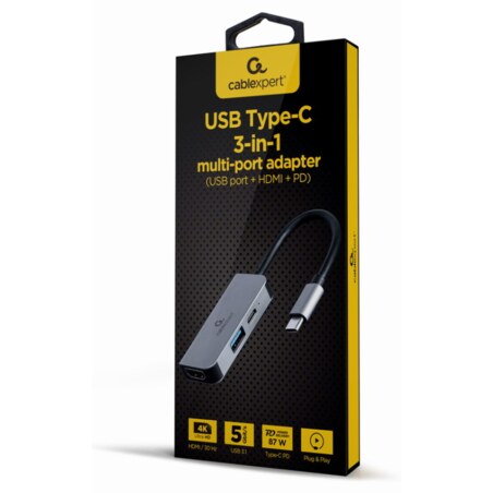 Gembird A-CM-COMBO3-02 base para portátil y replicador de puertos Alámbrico USB 3.2 Gen 1 (3.1 Gen 1) Type-C Plata