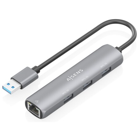 AISENS USB3.0 Dock USB-A A Ethernet Gigabit + Hub 3xUSB-A, Gris, 15cm