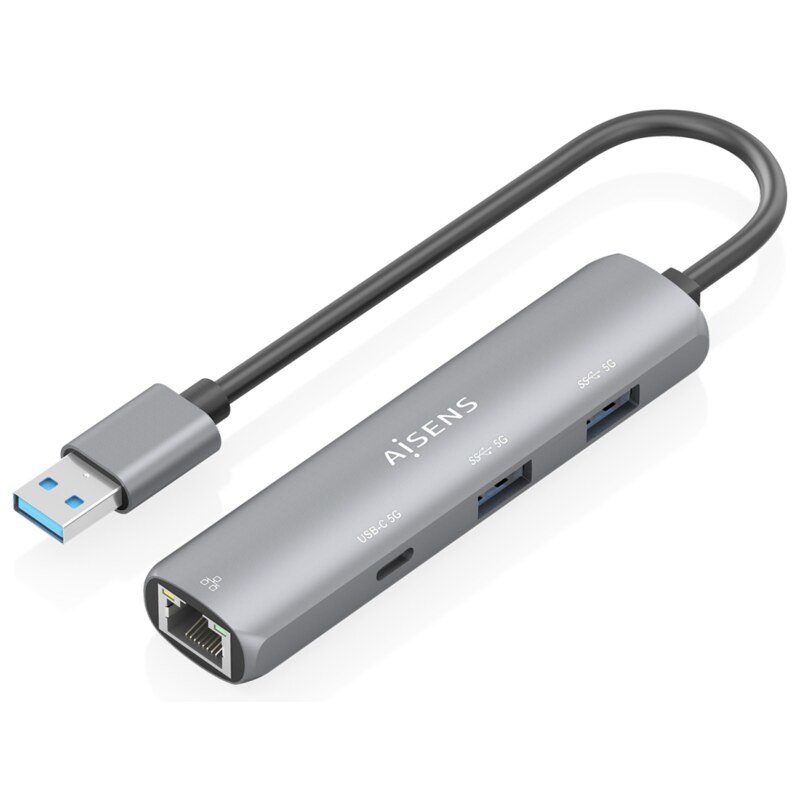AISENS USB3.0 Dock USB-A A Ethernet Gigabit + Hub 1xUSB-C+2xUSB-A, Gris, 15cm