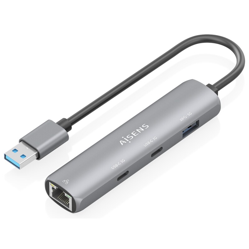 AISENS USB3.0 Dock USB-A A Ethernet Gigabit + Hub 2xUSB-C+1xUSB-A, Gris, 15cm