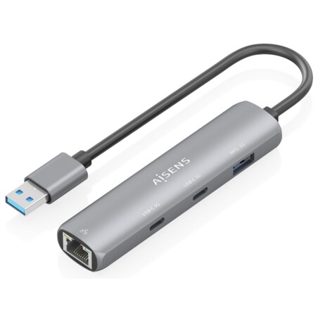 AISENS USB3.0 Dock USB-A A Ethernet Gigabit + Hub 2xUSB-C+1xUSB-A, Gris, 15cm