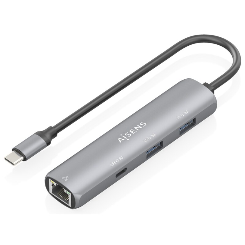 AISENS Dock USB-C A Ethernet Gigabit + Hub 1xUSB-C+2xUSB-A, Gris, 15cm