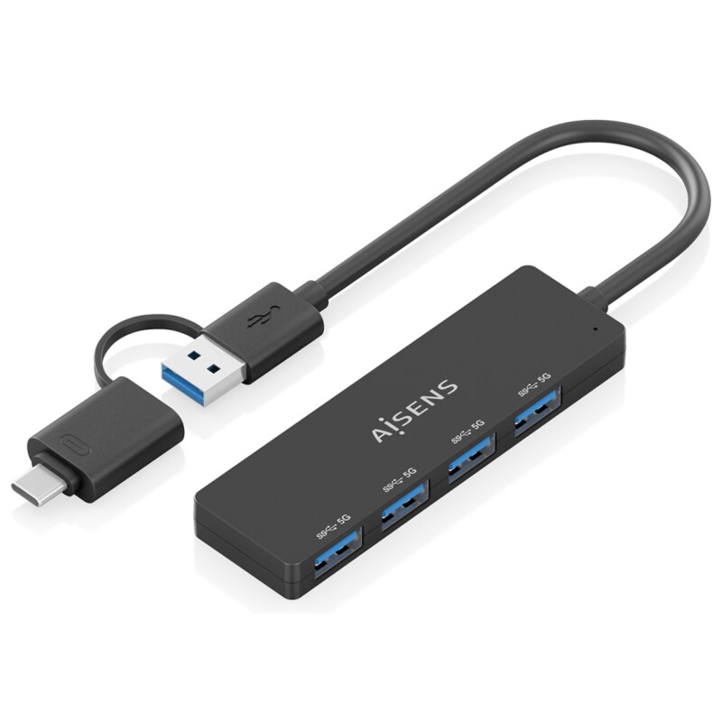 AISENS Hub USB 3.1 USB-C USB-A, USB-C/M+USB-A/M-4xTIPO A/H, Negro, 15cm