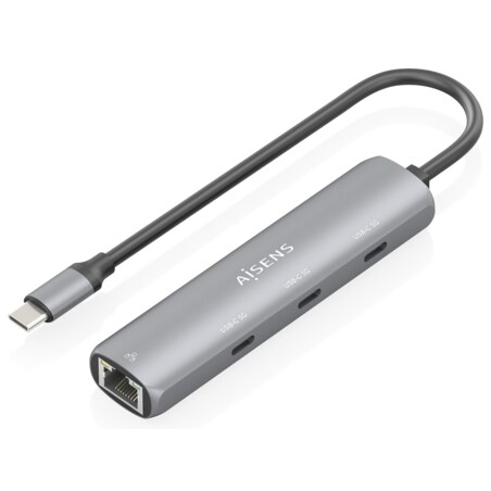 AISENS Dock USB-C A Ethernet Gigabit + Hub 3xUSB-C, Gris, 15cm