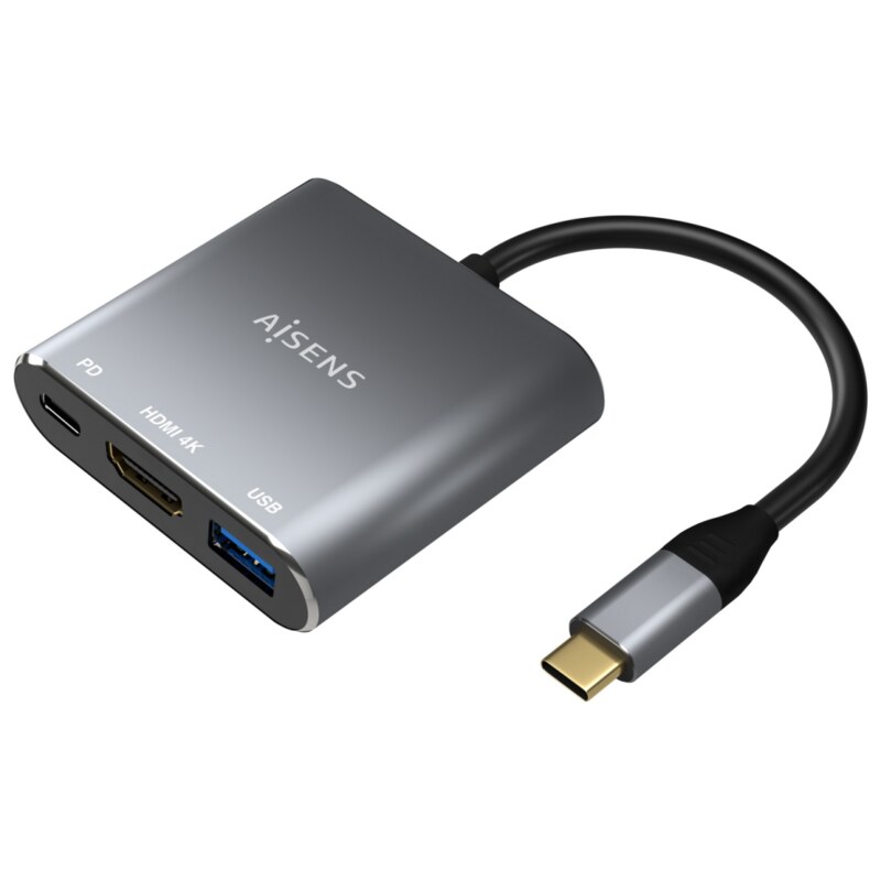 AISENS Conversor USB-C a HDMI/USB-C/Tipo A USB 3.0, 3 en 1, Gris, 15cm