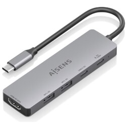 AISENS USB-C Dock 5 en 1, USB-C a 1xHDMI 2xUSB-A 1xUSB-C 1xUSB-C PD, Gris, 15cm